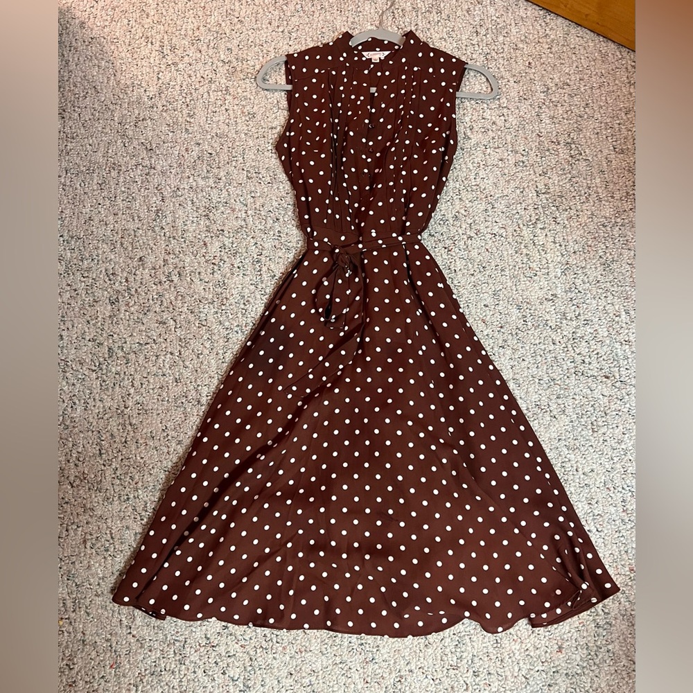 Nanette Lepore Brown and White Polka Dot Midi Dress Size 2